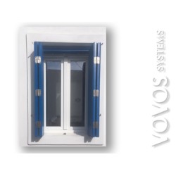 Ξυλινο ραμποτε  πατζουρι   μπλε νησιωτικο  παραδοσιακο κουφωμα  με ανοξειδωτα μασκουλα 