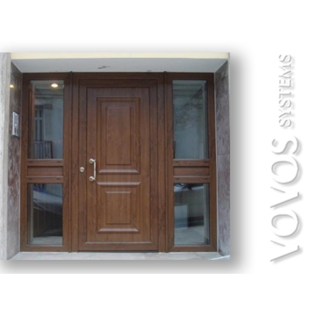 Συνθετικες Εξωπορτες -Εξωπορτα PVC   πολυκατοικιας ασφαλειας  με πλαινα σταθερα  στην Αθηνα 