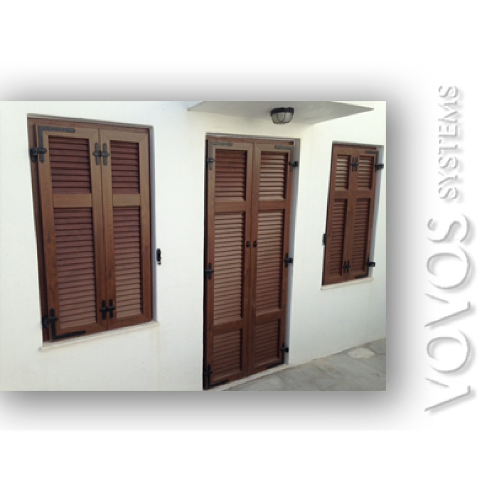 Συνθετικα Παραδοσιακα Πατζουρια ALUPLAST, Διφυλλα  πατζουρια σε απομιμιση ξυλου καρυδιας στο  Κατω Πεταλι  Σιφνος