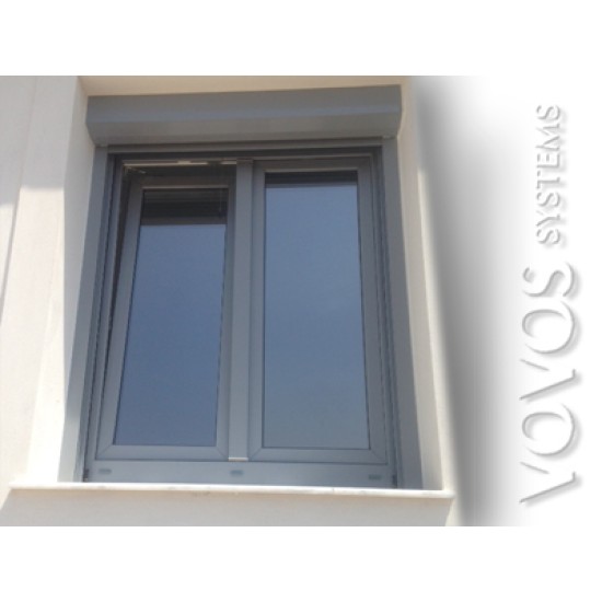  Συνθετικα  Κουφωματα  Πορτες Παραθυρα Kommerling 76 AD,   Διφυλλο  ανακλινομενο με  εξωτερικα ρολα στα Παμφιλα Μυτιληνης 