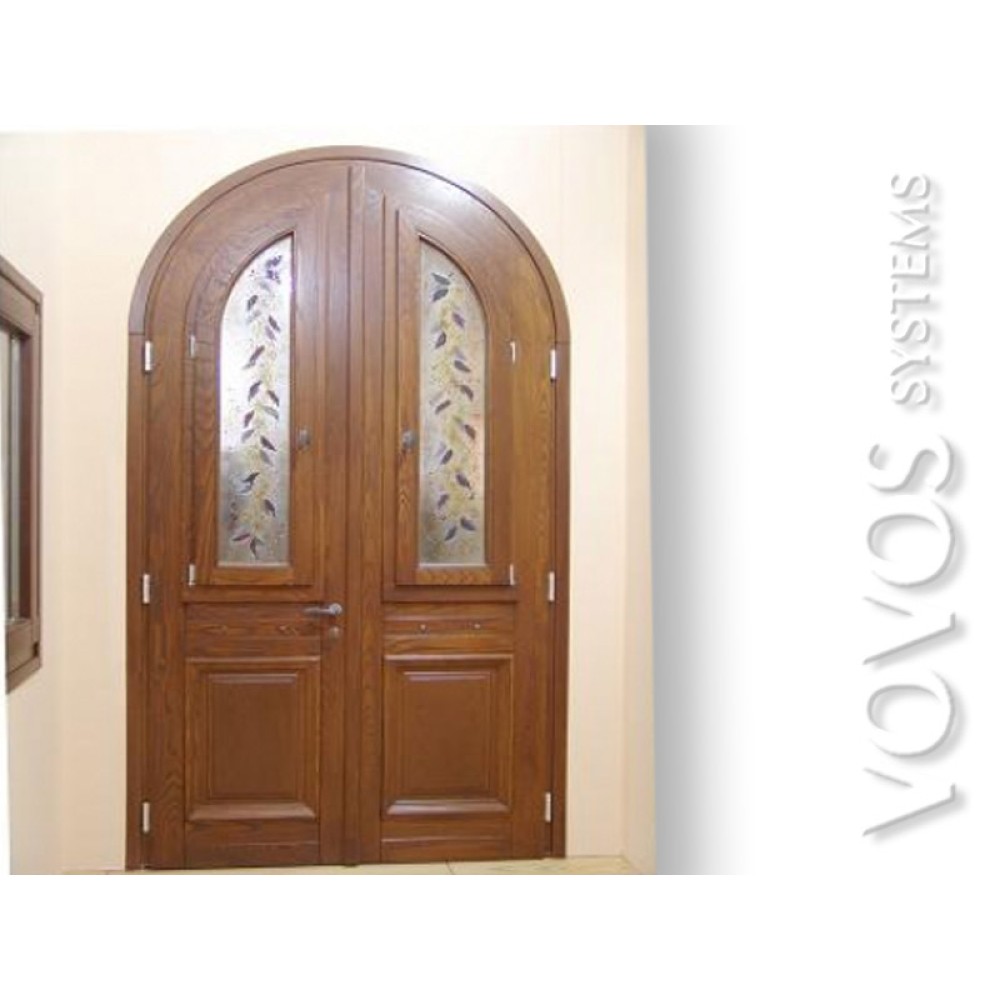 Ξυλινες Εξωπορτες, Πορτα εισοδου ξυλινη διφυλλη  κουρμπαριστη  δρυς στην Κηφισια  Αθηνα