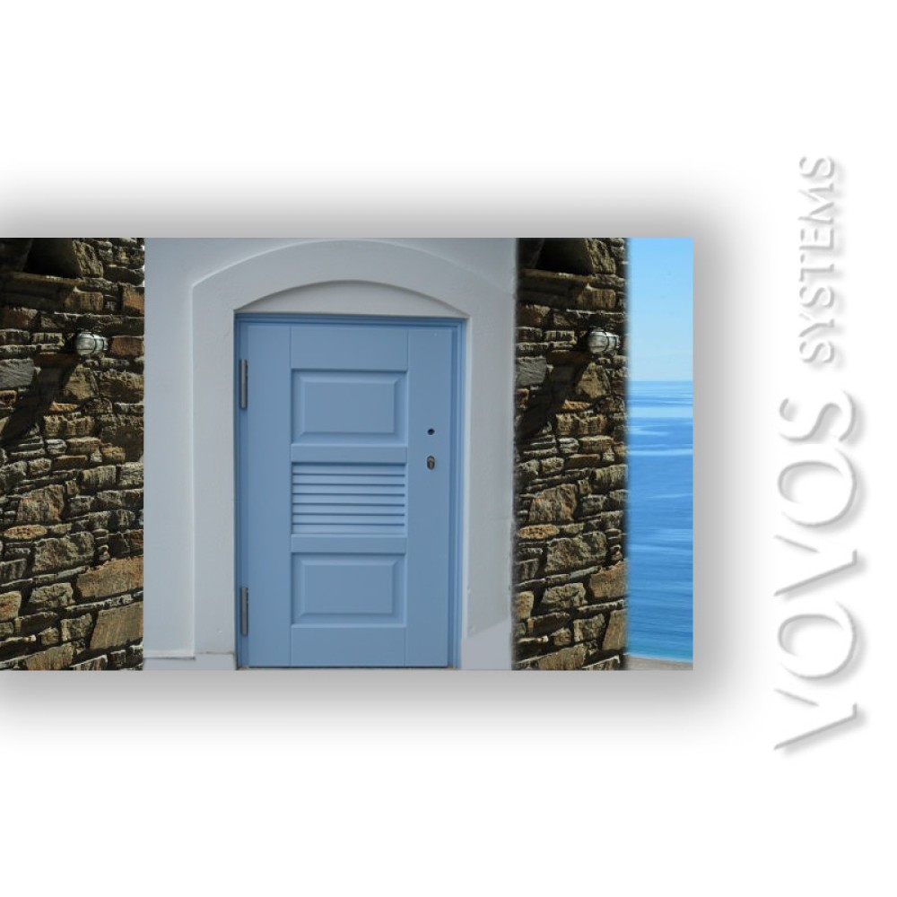 Πορτες Ξυλινες Βοηθητικες , Ξυλινη Πορτα Αποθηκης με γριλια εξαερισμου στην Μυκονο