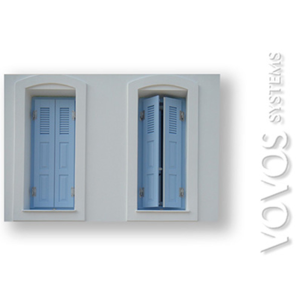 Ξυλινα κουφωματα , Παντζουρια Διφυλλα με ταμπλα και γριλια απο ξυλο Μεραντι σε σπιτι στα Κυθηρα 