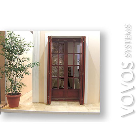 Ξυλινες Πορτες ,παραθυρα, Ξυλινη μπαλκονοπορτα διφυλλη με τραβερσες  & τετραφυλλα  πατζουρια στον Διονυσο - Αθηνα 