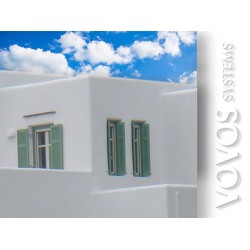 Ξυλινα κουφωματα , Παντζουρια ραμποτε σε νησιωτικη κατοικια στις Κυκλαδες -  Ιος