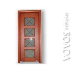 Πορτες εσωτερικου χωρου , Μοντερνα ταμπλαδωτη μεσοπορτα κερασια  με τζαμια ματ στην Αθηνα