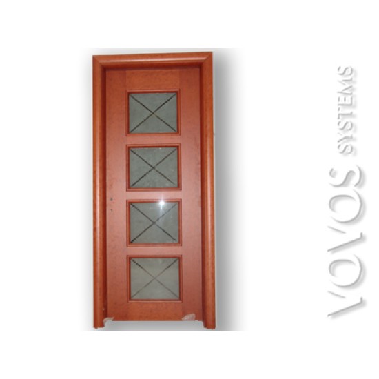 Πορτες εσωτερικου χωρου , Μοντερνα ταμπλαδωτη μεσοπορτα κερασια  με τζαμια ματ στην Αθηνα
