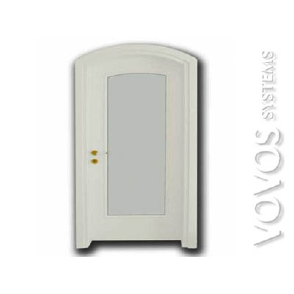 Πορτες εσωτερικες, Μεσοπορτα Ταμπλαδωτη  Αψιδα, χρωμα λακας  με σταθερο τζαμι αμμοβολης στον Αδαμαντα  Μηλος