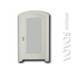 Πορτες εσωτερικες, Μεσοπορτα Ταμπλαδωτη  Αψιδα, χρωμα λακας  με σταθερο τζαμι αμμοβολης στον Αδαμαντα  Μηλος