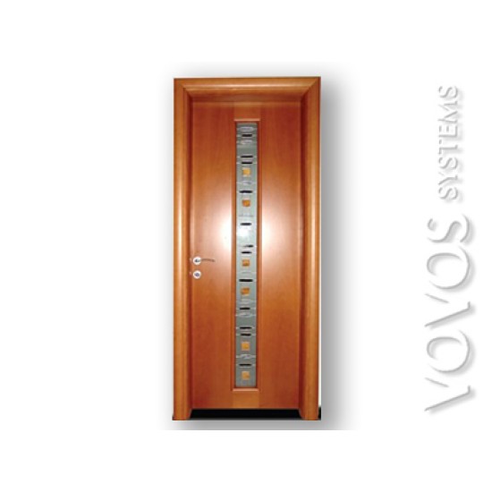 Πορτες Εσωτερικες , Ταμπλαδωτη Μεσοπορτα Μοντερνα σε  χρωμα κερασιας με καθετο σταθερο βιτρω τζαμι στην Αθηνα