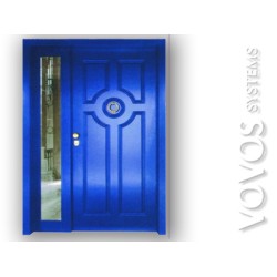 Εξωπορτες Ασφαλειας, Ασφαλειας Πορτα σε χρωμα νησιωτικο με πλαινο σταθερο και αναγλυφους ταμπλαδες στη Συρο