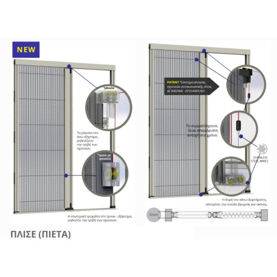 ΣΗΤΕΣ - Εντομοαπωθητικα Συστηματα για Κουφωματα , Μηχανισμος Σητας Πλισε- Πιετα
