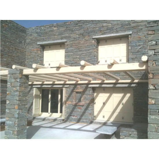 Ξυλινα Κουφωματα , Παραδοσιακα ξυλινα πατζουρια ,παραθυρα , πορτες  σε  πετρινο σπιτι στην ΤΖΙΑ  Τα Εργα μας σε ολη την Ελλαδα