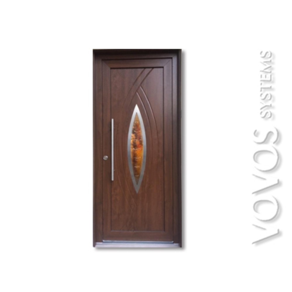 Εξωπορτα Συθετικη PVC  με   τζαμι βιτρω  