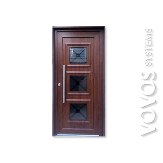 Εξωπορτα Συθετικη PVC  με  τρπλο τζαμι και καγγελακι