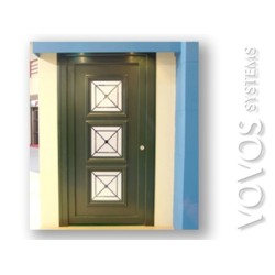 Εξωπορτες  συνθετικες PVC, Πορτα Εισοδου μονοφυλλη , με σταθερα κρυσταλλα και καγκελακι  στην Δραπετσωνα Πειραιας