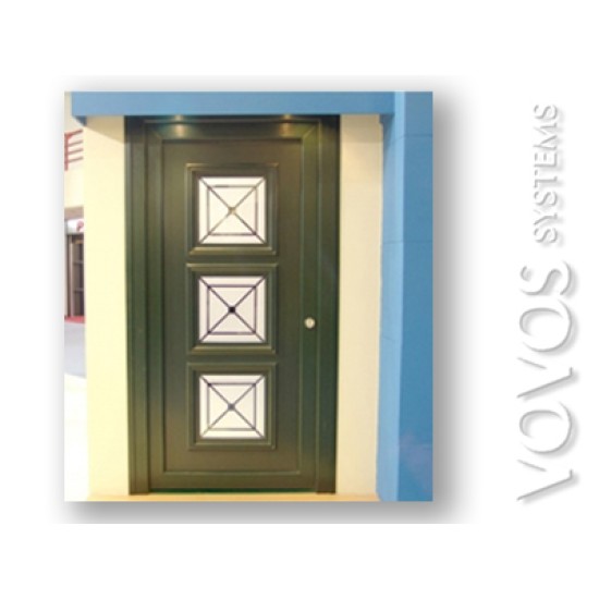 Εξωπορτες  συνθετικες PVC, Πορτα Εισοδου μονοφυλλη , με σταθερα κρυσταλλα και καγκελακι  στην Δραπετσωνα Πειραιας