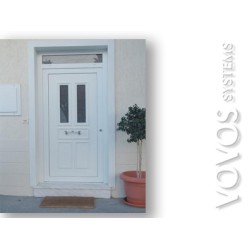 Εξωπορτες Συνθετικες ,  Εξωπορτα  pvc μονοφυλλη με σταθερο φεγγιτη σε λευκο χρωμα οικονομικη στη Φρεατυδα Πειραιας