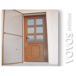 Πορτες Κουζινας Συνθετικες , Κουζινοπορτα pvc με σταθερα τζαμια & ανοιγομενη σιτα σε απομιμηση ξυλου στις Σπετσες