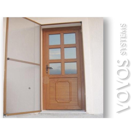 Πορτες Κουζινας Συνθετικες , Κουζινοπορτα pvc με σταθερα τζαμια & ανοιγομενη σιτα σε απομιμηση ξυλου στις Σπετσες