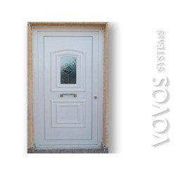 Εξωπορτες pvc , Εξωθυρα νεοκλασικη με  ταμπλαδες και τζαμια βιτρω στην Σαλαμινα Πειραια