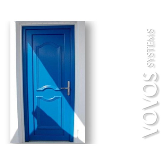 Συνθετικες Εξωπορτες Pvc , Εξωπορτα pvc panel  χρωμα μπλε νησιωτικο στην Σαντορινη