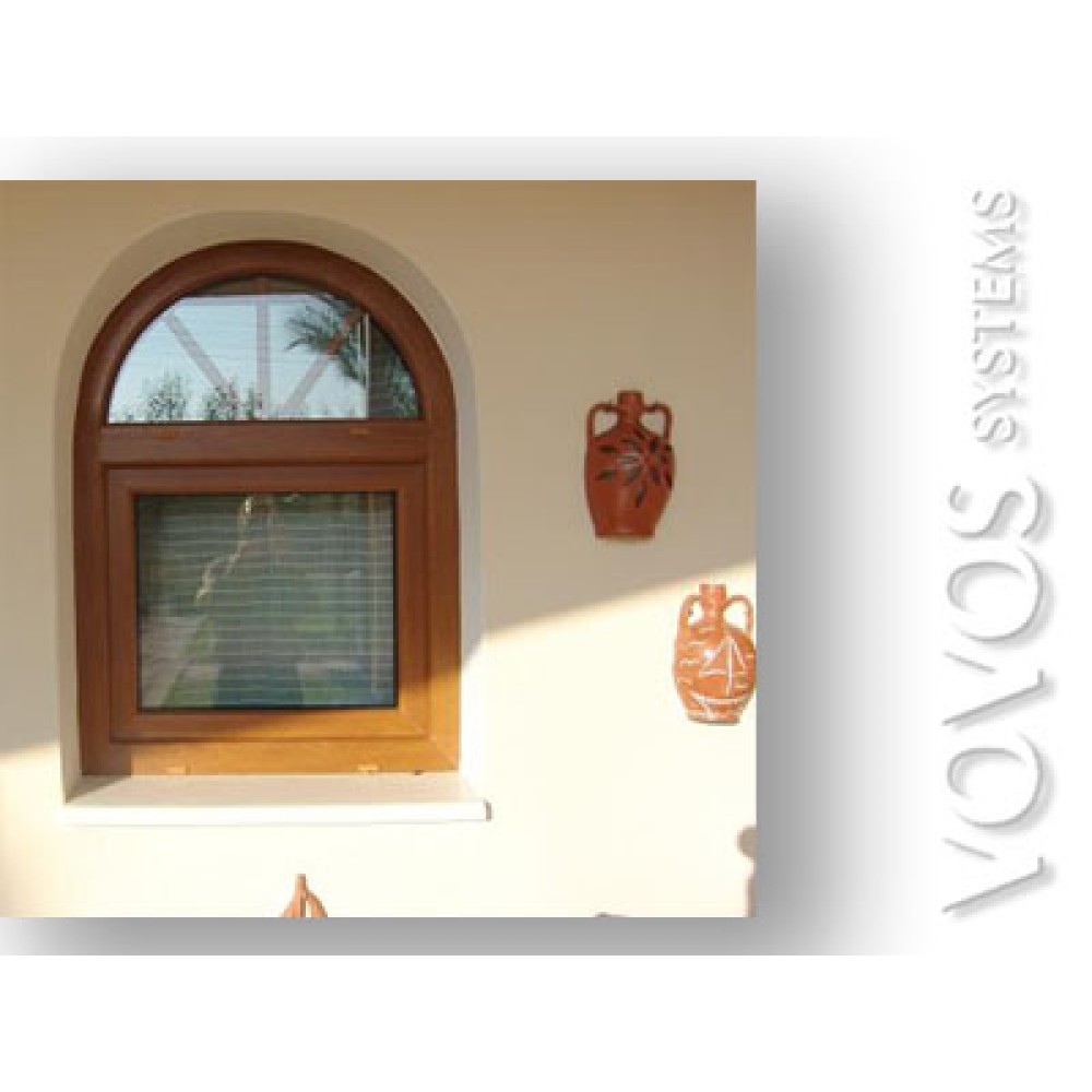 Τοξωτα  κυκλικα  pvc συνθετικα  παραθυρα σε απομιμηση Ξυλου στην Ελευσινα