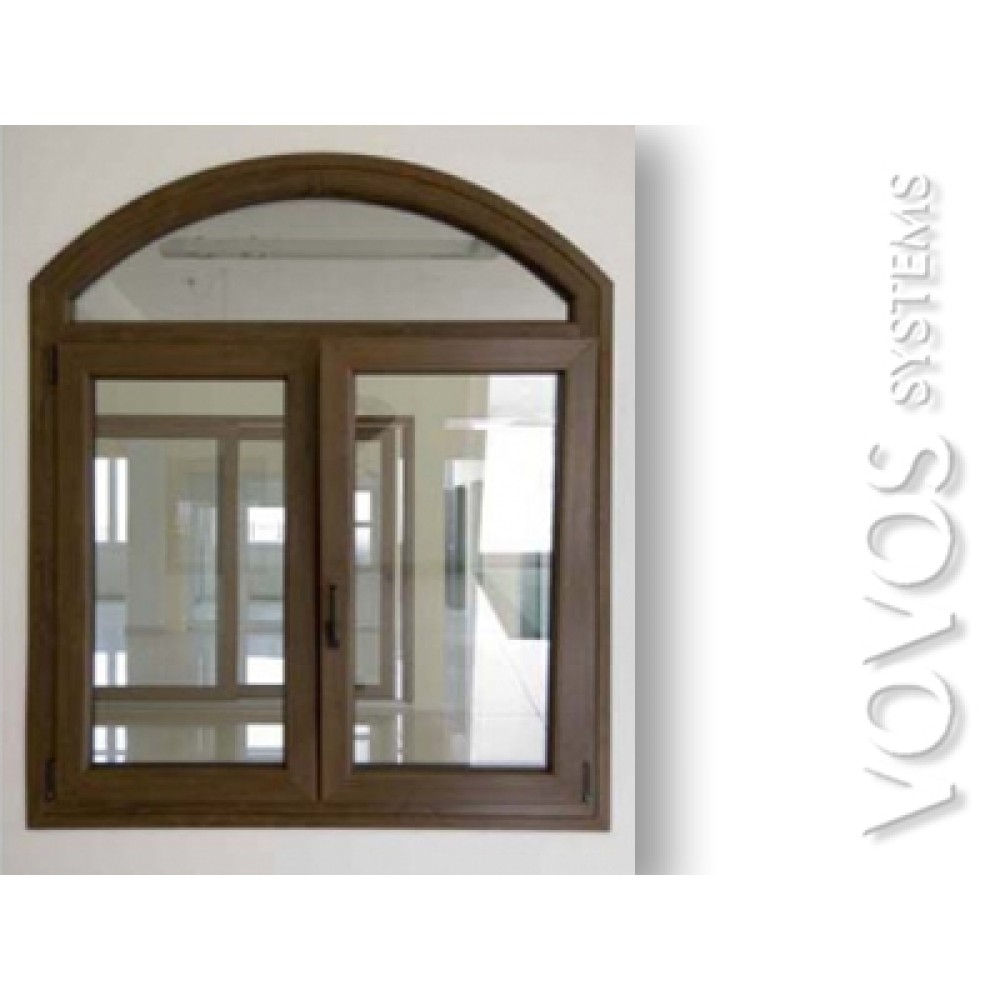 Συνθετικα Κουφωματα  Παραθυρα Τοξοτα , Pvc παραθυρο τοξωτο με ενεργειακα τζαμια, απομιμηση Ξυλου Καρυδια στην Αθηνα