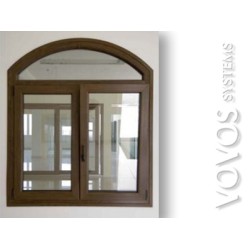 Συνθετικα Κουφωματα  Παραθυρα Τοξοτα , Pvc παραθυρο τοξωτο με ενεργειακα τζαμια, απομιμηση Ξυλου Καρυδια στην Αθηνα