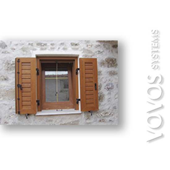 Συνθετικα Κουφωματα Παραδοσιακα,  Παραθυρα Πατζουρια  σε  Απομιμηση Ξυλου στην Ερεσο Μυτιληνης