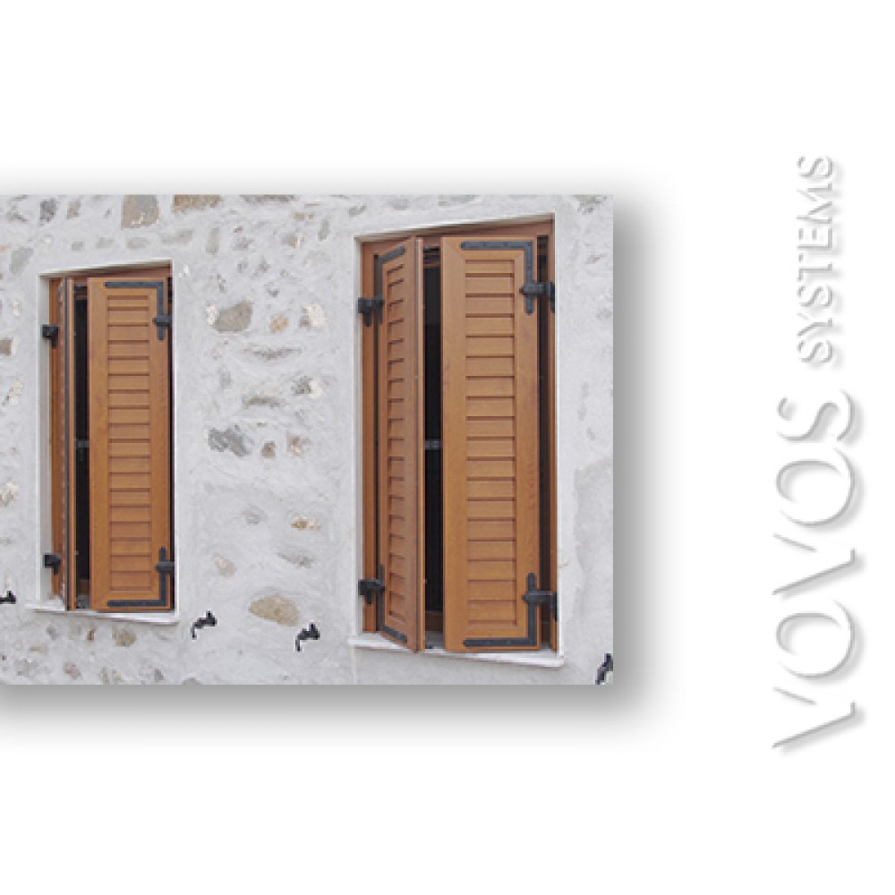 Συνθετικα Κουφωματα , Pvc Πατζουρια  σχεδιο γερμανικο φυλλαρακι σε πετρινο  παραδοσιακο σπιτι στην Ερεσο Μυτιληνης