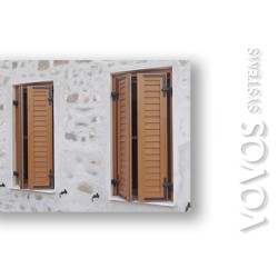 Συνθετικα Κουφωματα , Pvc Πατζουρια  σχεδιο γερμανικο φυλλαρακι σε πετρινο  παραδοσιακο σπιτι στην Ερεσο Μυτιληνης