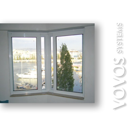  Αρχιτεκτονικα Συνθετικα Κουφωματα,  Pvc γωνιακο διπλο παραθυρο  Αρχιτεκτονικη ειδικη κατασκευη  στο Πασαλιμανι Πειραιας 