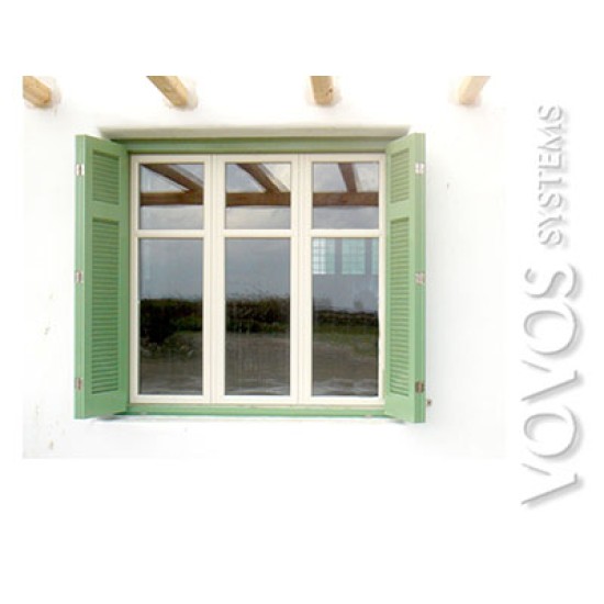 Ξυλινα Κουφωματα , Παραθυρα τριφυλλα με τετραφυλλα πατζουρια γαλλικο φυλλαρακι στην Φολεγανδρο